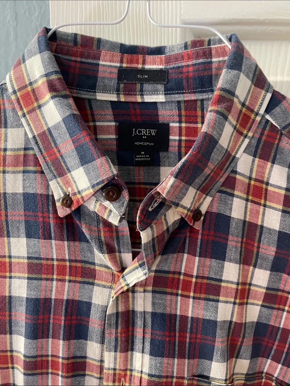 J. Crew Navy, Red & Cream Plaid Button-Down Shirt